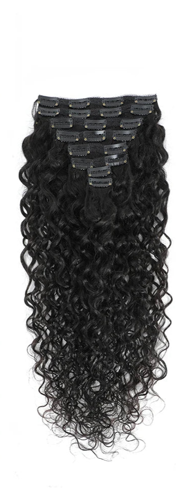 Premium Water Wave Clip-In Hair Extensions – 100% Human Hair, Natural Color, 12-26 Inches