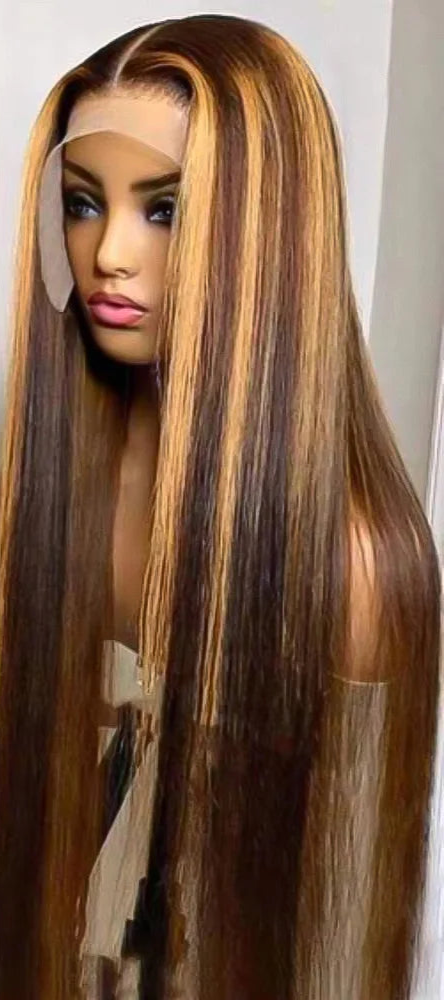 Premium 13x4 & 13x6 Lace Front Wig – 100% Natural Human Hair, Pre-Plucked, No Shedding, P4/27 Highlight, Free Shipping