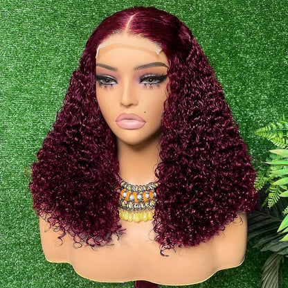 99J Burgundy Water Wave Lace Front Bob Wig – 100% Human Hair, Pre-Plucked, 13x4 Lace Closure