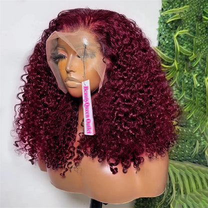 99J Burgundy Water Wave Lace Front Bob Wig – 100% Human Hair, Pre-Plucked, 13x4 Lace Closure
