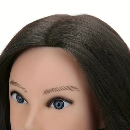100% Real Hair Model Head for Hairdressing & Styling - 22-24 Inches with Thick 180% Density for Practice and Teaching