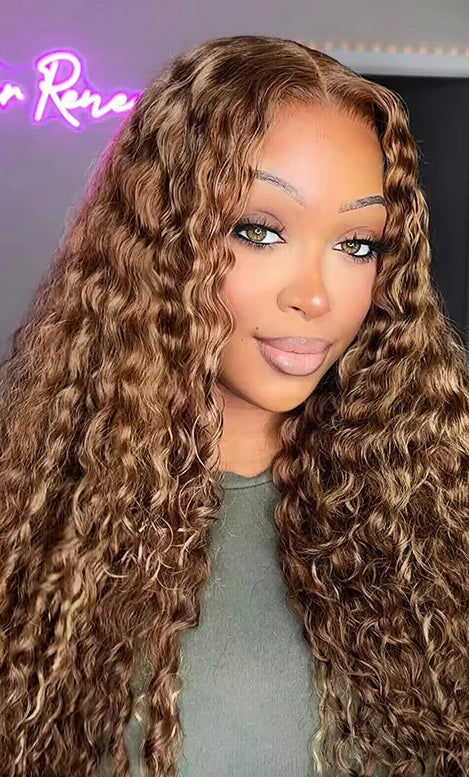 Long Deep Wave Lace Front Wig – 100% Human Hair, Glueless, Transparent Swiss Lace, 26+ Inches