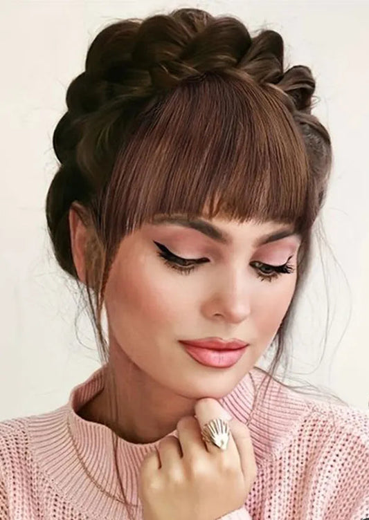 French Bangs Wig – Pure Color High-Temperature Fiber Hairpiece with Blunt Bangs for Daily & Cosplay Use