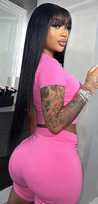 Straight Human Hair Wig with Bangs – 13x4 Lace Front & 5x5 Lace Closure, HD Transparent Lace, 180% Density, Pre-Plucked, Ready to Wear