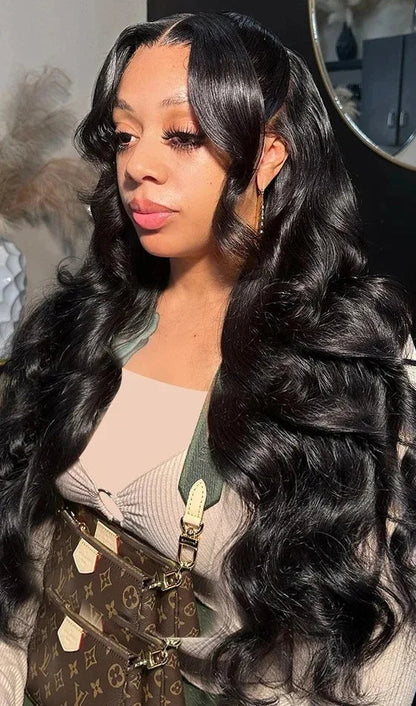 13x6 Lace Front Body Wave Human Hair Wig – 100% Virgin Human Hair, 26"+ Long Length, Natural Pre-Plucked Hairline, Transparent Swiss Lace