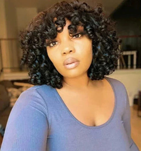 Funmi Curly Hair Wig with Bangs – Bouncy, Short Bob Wig for a Trendy Look
