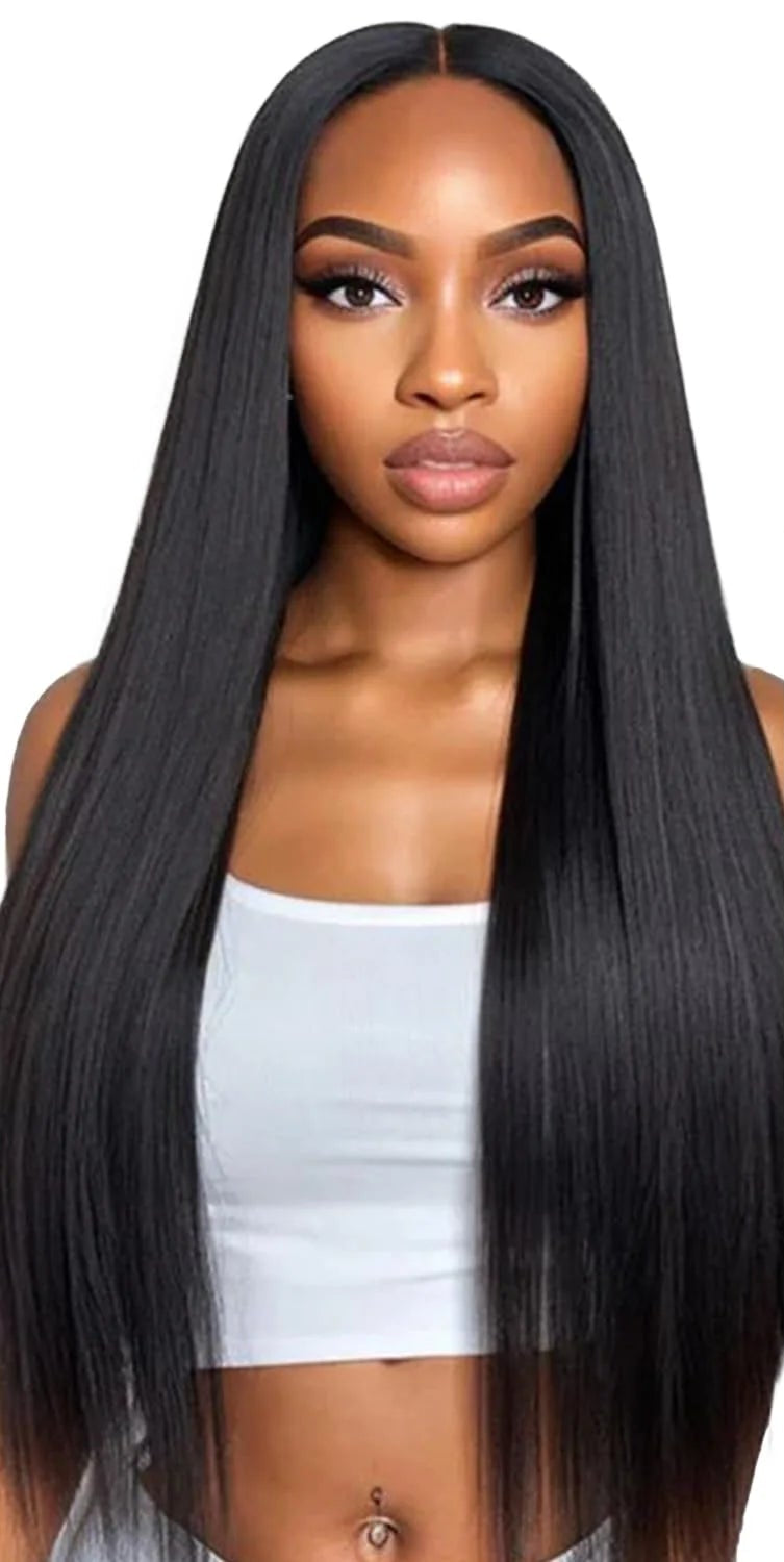 Seamless Clip-In Hair Extensions – 100% Virgin Indian Straight Hair, No Chemicals, 6pcs/Set, Natural Black