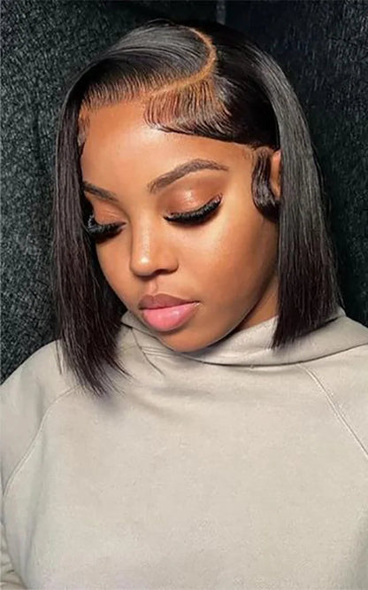 Straight Lace Front Wig – 100% Human Hair, Transparent Lace, Short Length (4-16 inches), Pre-Plucked, Glueless Design