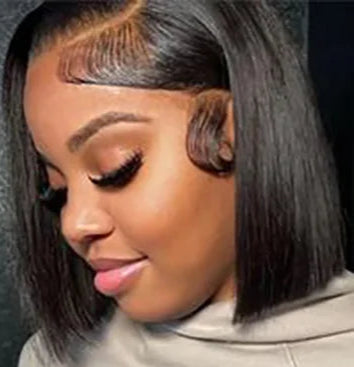 Straight Lace Front Wig – 100% Human Hair, Transparent Lace, Short Length (4-16 inches), Pre-Plucked, Glueless Design