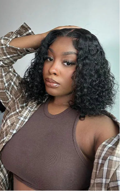 Short Deep Wave Lace Front Wig – 100% Human Hair, 13x4 Transparent Lace, Customizable Colors