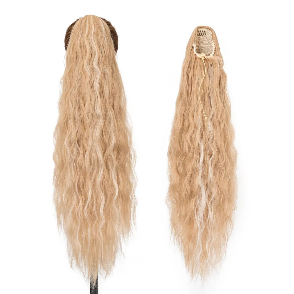 32-Inch Corn Wave Highlight Drawstring Ponytail – Natural-Looking Synthetic Extension