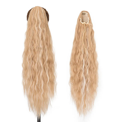 32-Inch Corn Wave Highlight Drawstring Ponytail – Natural-Looking Synthetic Extension
