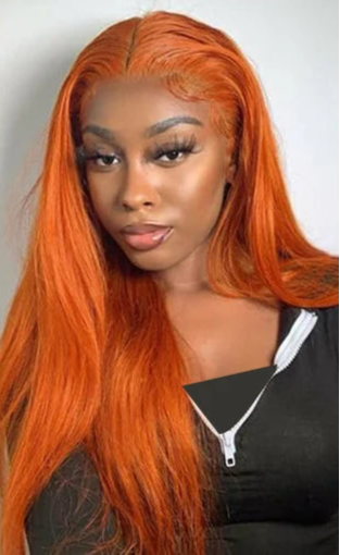 Orange Ginger Straight Human Hair Lace Front Wig – HD Transparent 13x4 & 13x6 Lace Frontal Wig