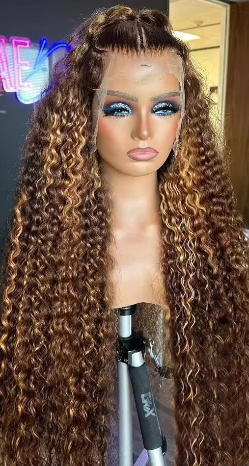 Long Deep Wave Lace Front Wig – 100% Human Hair, Glueless, Transparent Swiss Lace, 26+ Inches