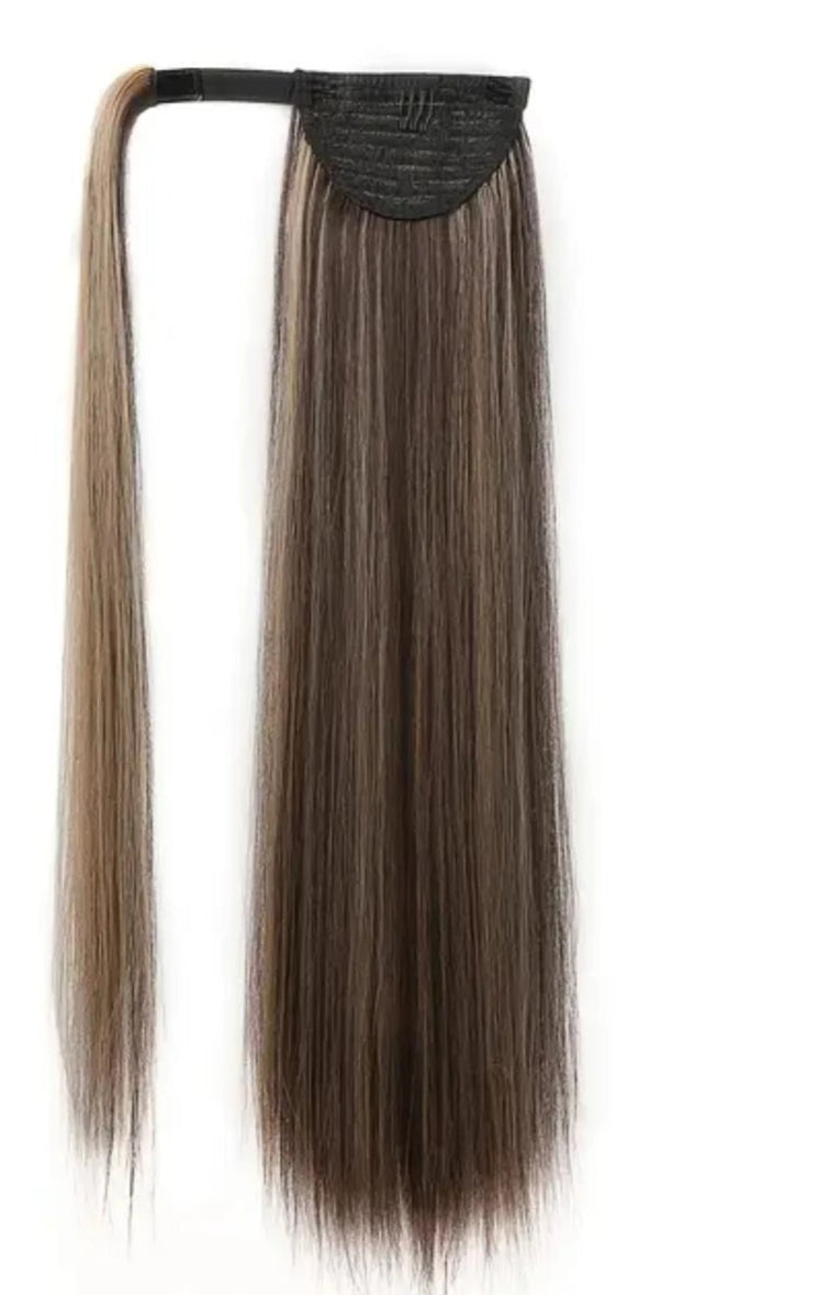 Long Straight Synthetic Ponytail Extension Clip Wrap – Heat-Resistant, Durable Brown Hairpiece for Women