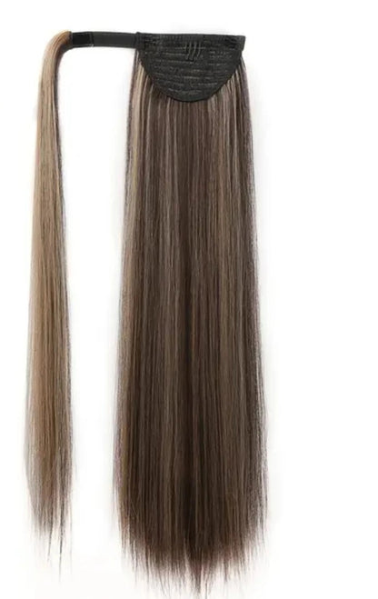 Long Straight Synthetic Ponytail Extension Clip Wrap – Heat-Resistant, Durable Brown Hairpiece for Women