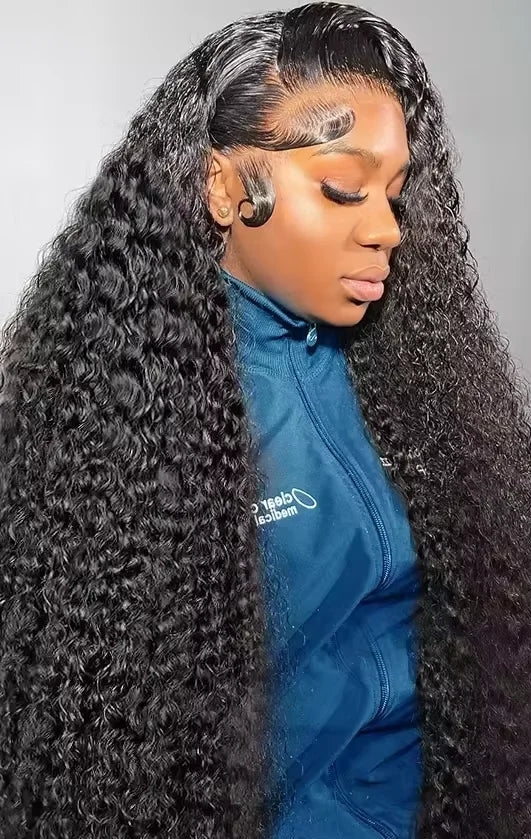 Long Deep Wave Burmese Hair Wig – 100% Remy Human Hair, Glueless Transparent Lace, 26-36 Inches, 200% Density