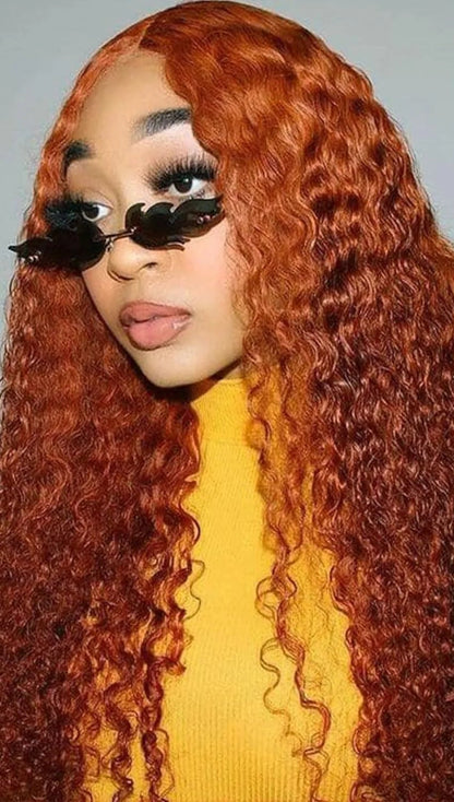 26+ Inch Curly Human Hair Wig – 350# Orange Ginger, HD Lace Front, Pre-Plucked with Baby Hair