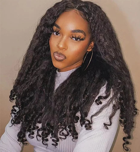 V Part Afro Curly Wig - 26+ Inch, High Temp Fiber, No Glue, Easy Install, 250% Density, Lightweight
