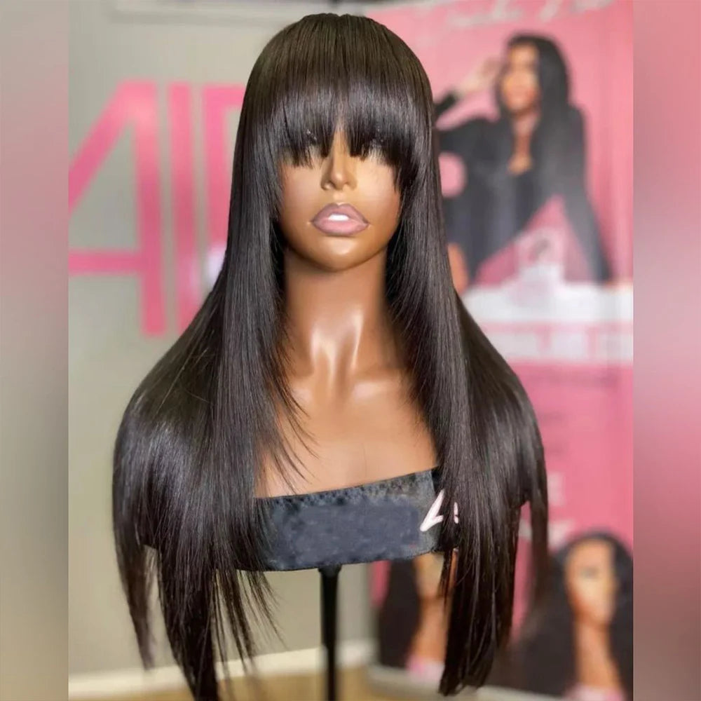 Straight Human Hair Wig - 150% Density, Natural Color, No Lace, Long-Lasting