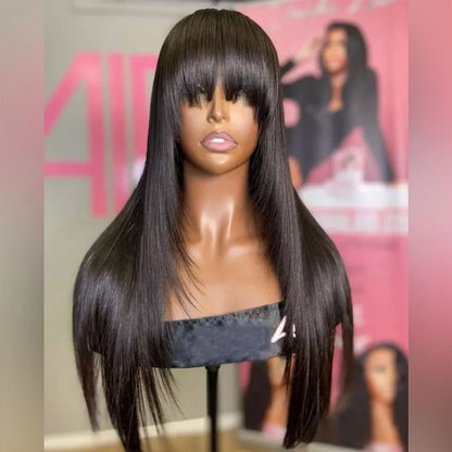 Straight Human Hair Wig - 150% Density, Natural Color, No Lace, Long-Lasting