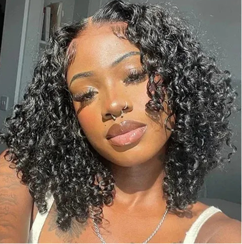 Short Deep Wave Lace Front Wig – 100% Hair with Transparent Swiss Lace