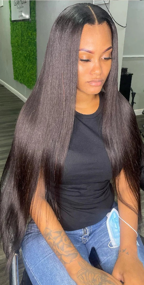 HD Transparent Lace Front Wig – 26+ Inch Straight Malaysian Human Hair Wig with Elastic Band"