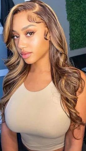 Ombre Brown Body Wave Human Hair Weave Bundles - 4 27 Highlight Honey Blonde, Double Machine Weft, Can Be Dyed & Bleached, Winter-Ready