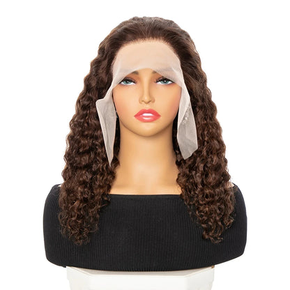 Deep Wave Lace Front Wig – 13x4 Frontal, Chocolate Brown, 10-16 Inch