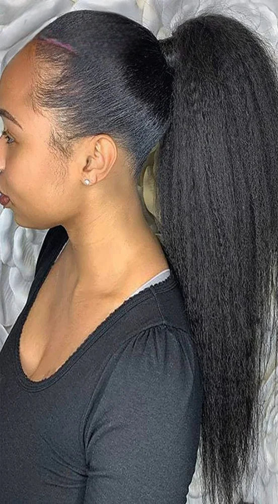 Kinky Straight Clip-In Ponytail Hair Extensions – Pure Color, Perm & Dye Friendly