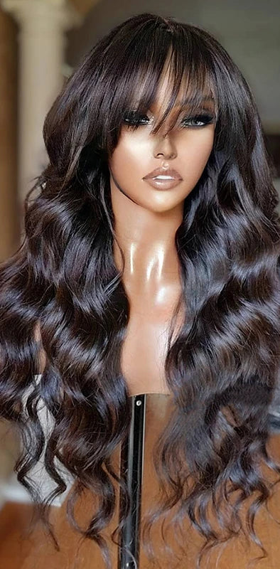 Body Wave Human Hair Lace Front Wig with Bangs – 13x4 Transparent Lace, Glueless, High Density, Available in Multiple Lengths