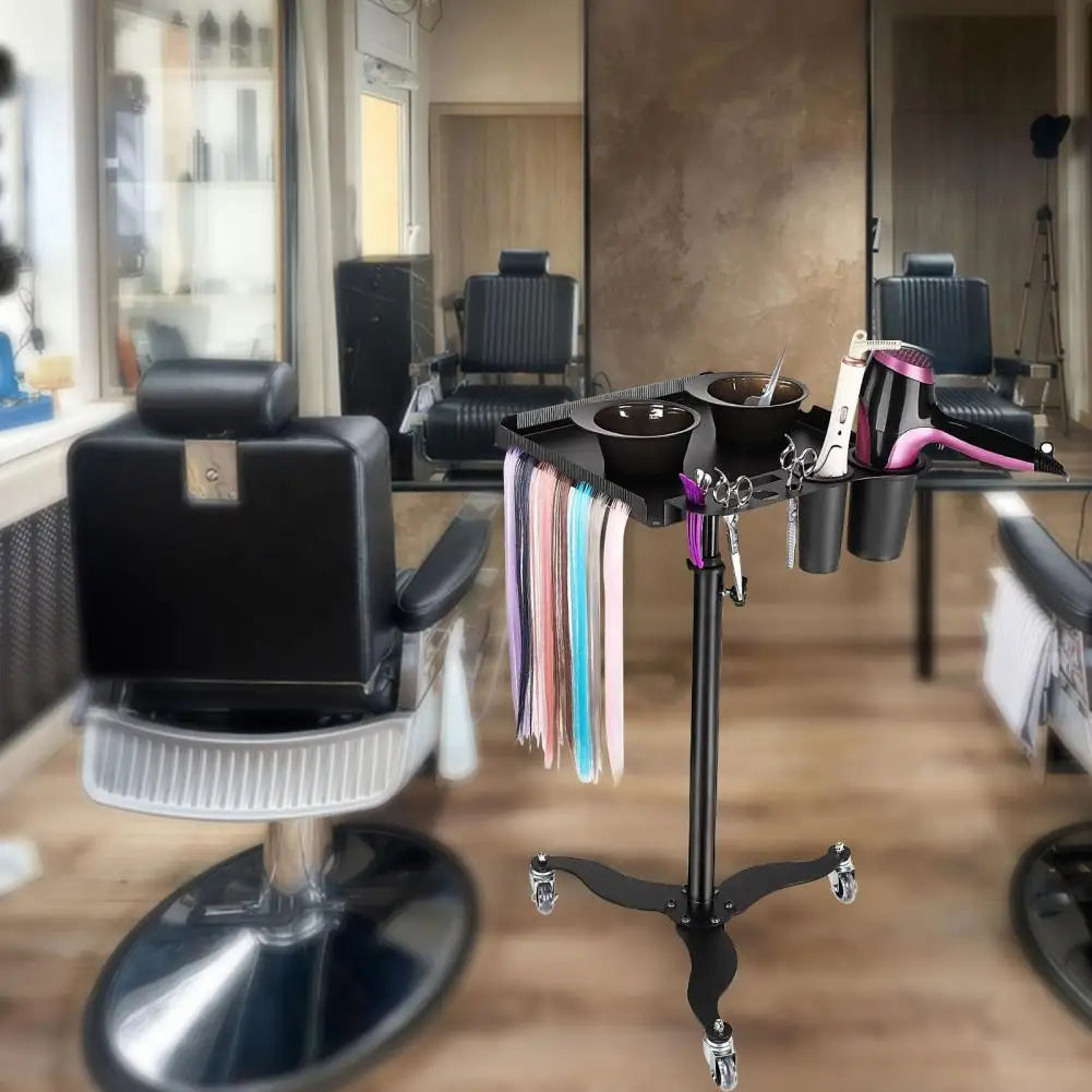 Adjustable Salon Trolley Tray with 360° Casters, Magnetic Bowls & Tool Holders for Stylists & Tattoo Artists