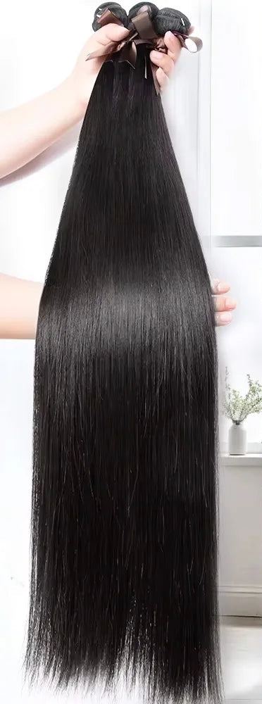 Premium Straight Human Hair Bundles - 100% Natural, Machine Double Weft, Perfect for Weaving