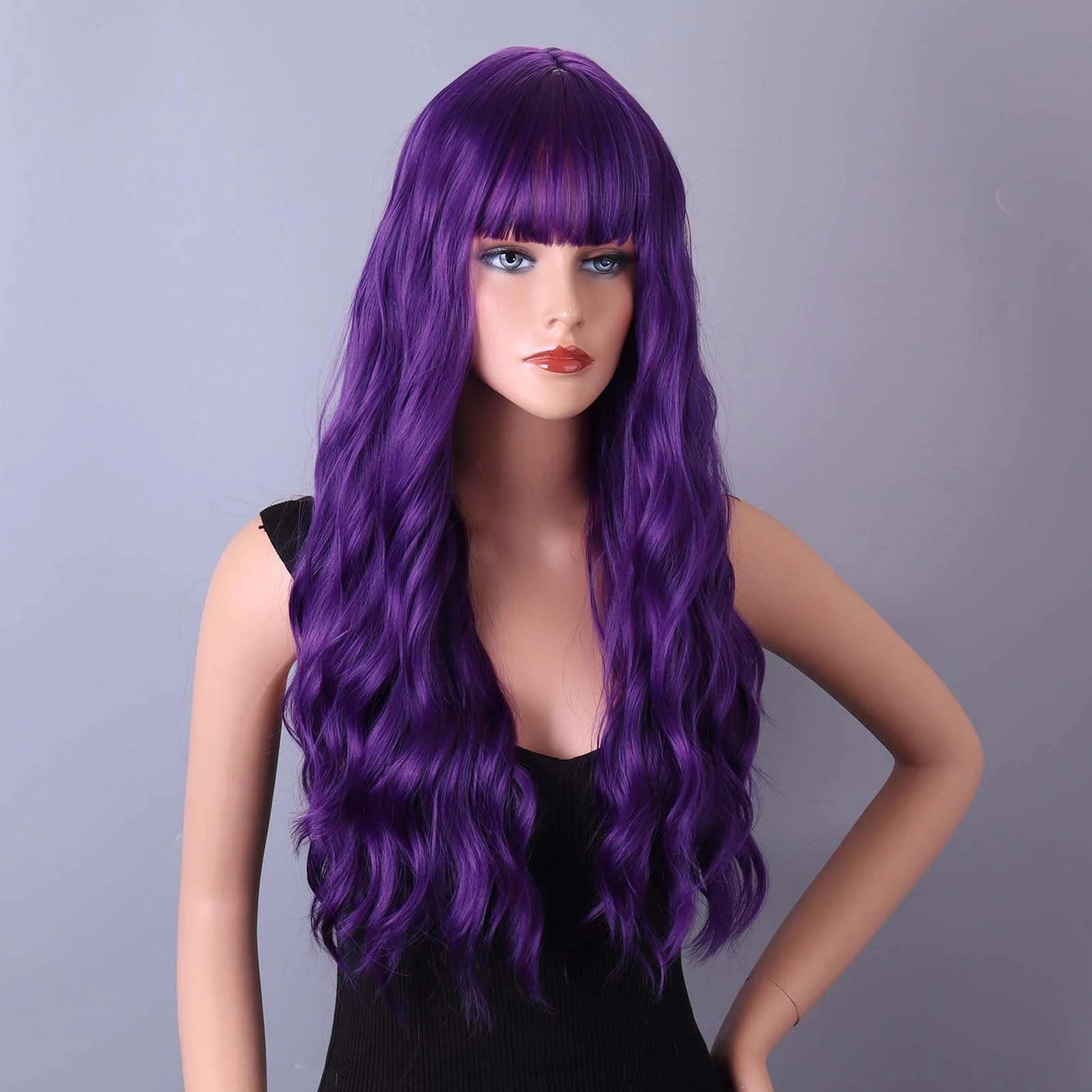 Purple Long Loose Wave Synthetic Wig – Vibrant Cosplay Party Wig for Women, High-Temperature Fiber
