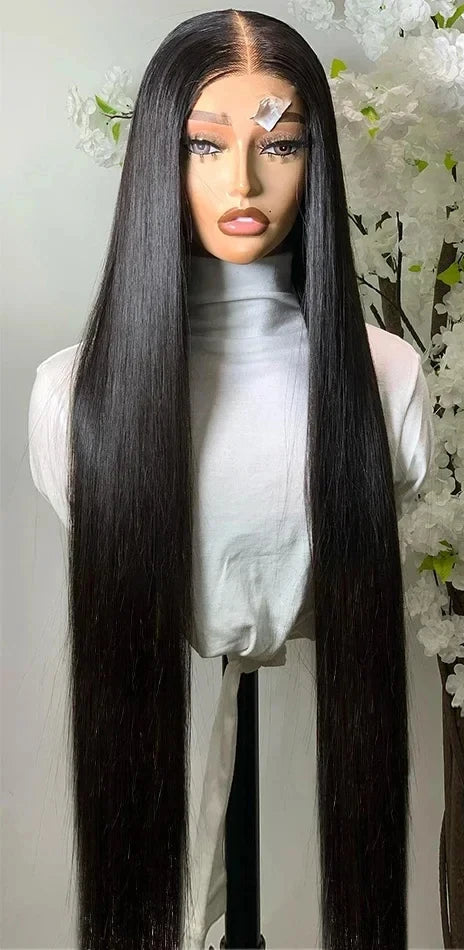 Premium 26+ Inch Straight 4x4 Lace Wig – Natural Human Hair, Pre-Plucked, Transparent Swiss Lace, Can Be Permed"