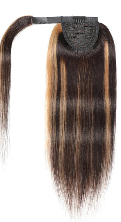 Ombre Straight Clip-In Wrap Around Ponytail – 100% Human Hair, Dye & Heat Safe