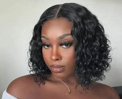 Short Deep Wave Lace Front Wig – 100% Human Hair, 13x4 Transparent Lace, Customizable Colors
