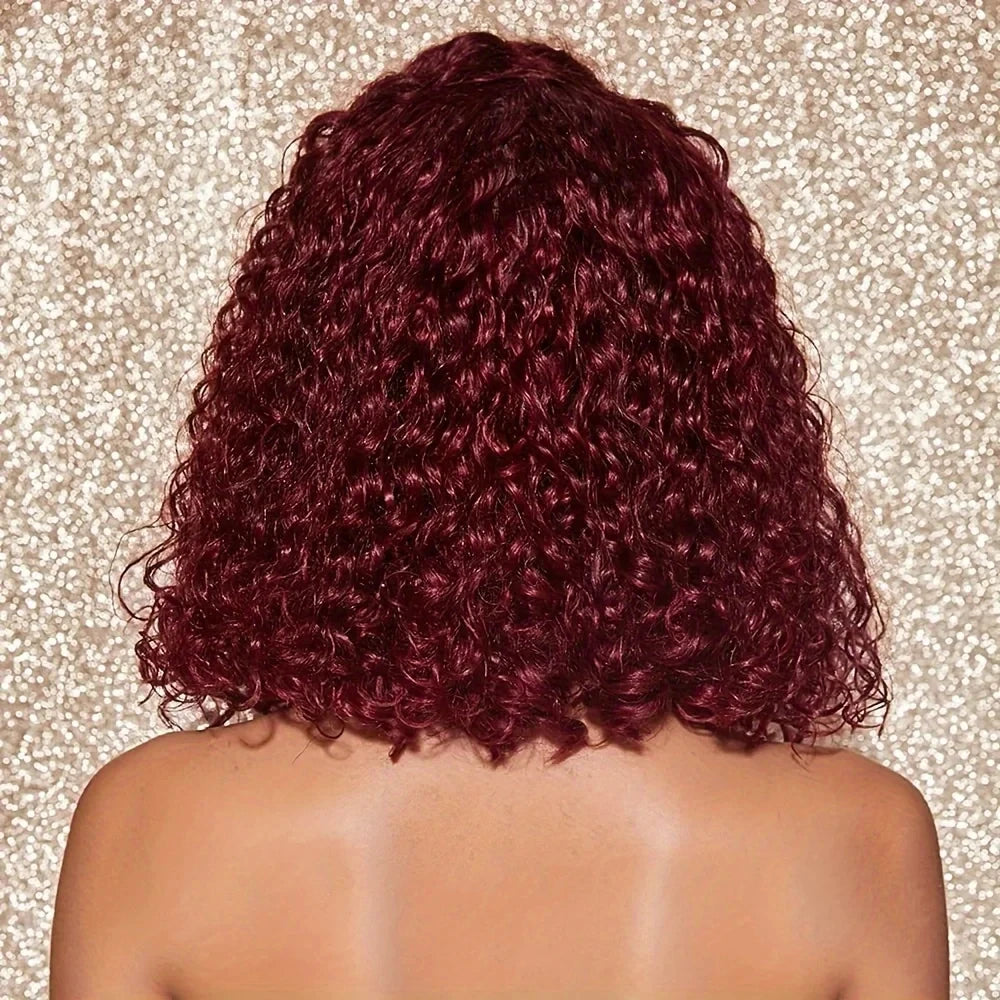 99J Burgundy Water Wave Lace Front Bob Wig – 100% Human Hair, Pre-Plucked, 13x4 Lace Closure
