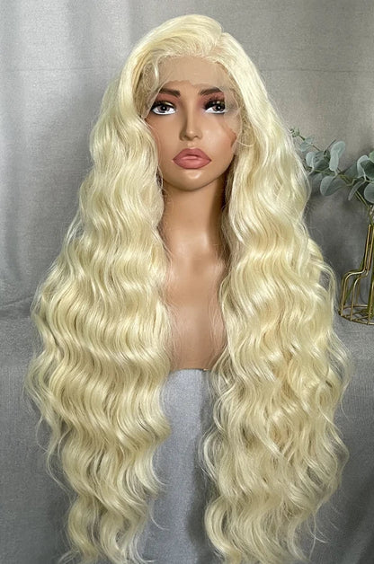 30-32 Inch Wavy Lace Front Wig – High-Temperature Fiber, Natural Style with Middle, Side & Free Parting Options