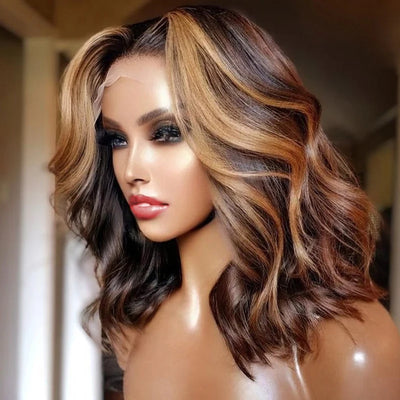 Body Wave Bob Wig 100% Human Hair – 13x4 & 5x5 Glueless Lace Frontal, P4/27 Color, Pre-Plucked, Natural Hairline, Ready to Wear