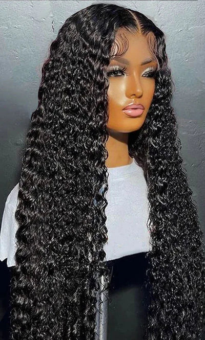 Virgin Brazilian Deep Wave Lace Front Wig – 26+ Inches, 13x6 Lace, 100% Human Hair, Transparent Swiss Lace