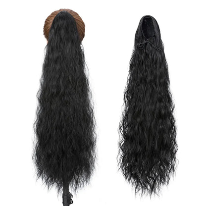 32-Inch Corn Wave Highlight Drawstring Ponytail – Natural-Looking Synthetic Extension