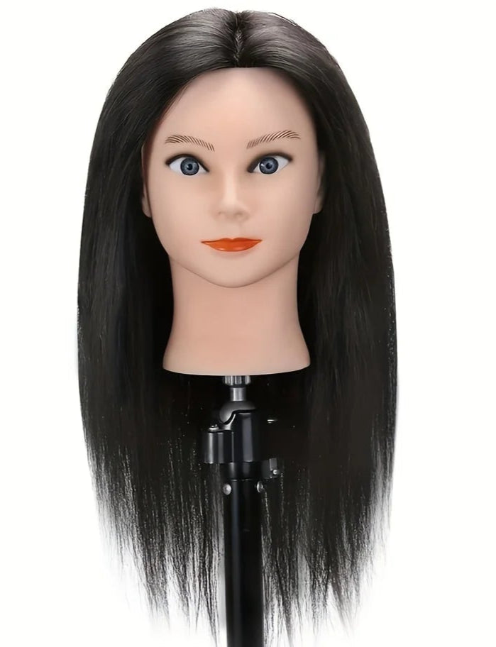 100% Real Hair Model Head for Hairdressing & Styling - 22-24 Inches with Thick 180% Density for Practice and Teaching