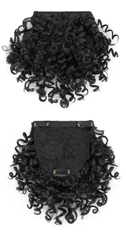 Natural-Looking Afro Clip-In Blunt Bangs – High-Temperature Synthetic Fiber, 6-8 Inch