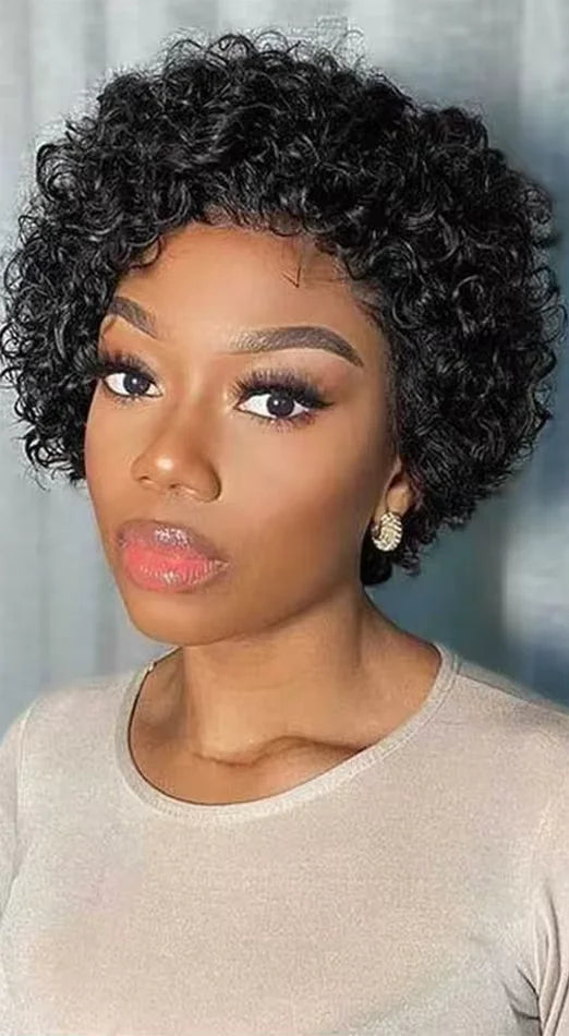 Curly Deep Part Hair Wig – 100% Human Hair, Short 4-16 Inch, Transparent Lace