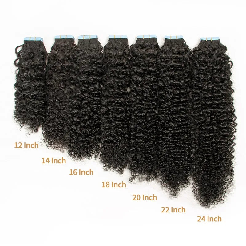 Premium 100% Human Hair Tape-In Extensions – Silk Straight, Body Wave, Kinky Curly, Water Wave | 12-26 Inch, 20-80 Pieces