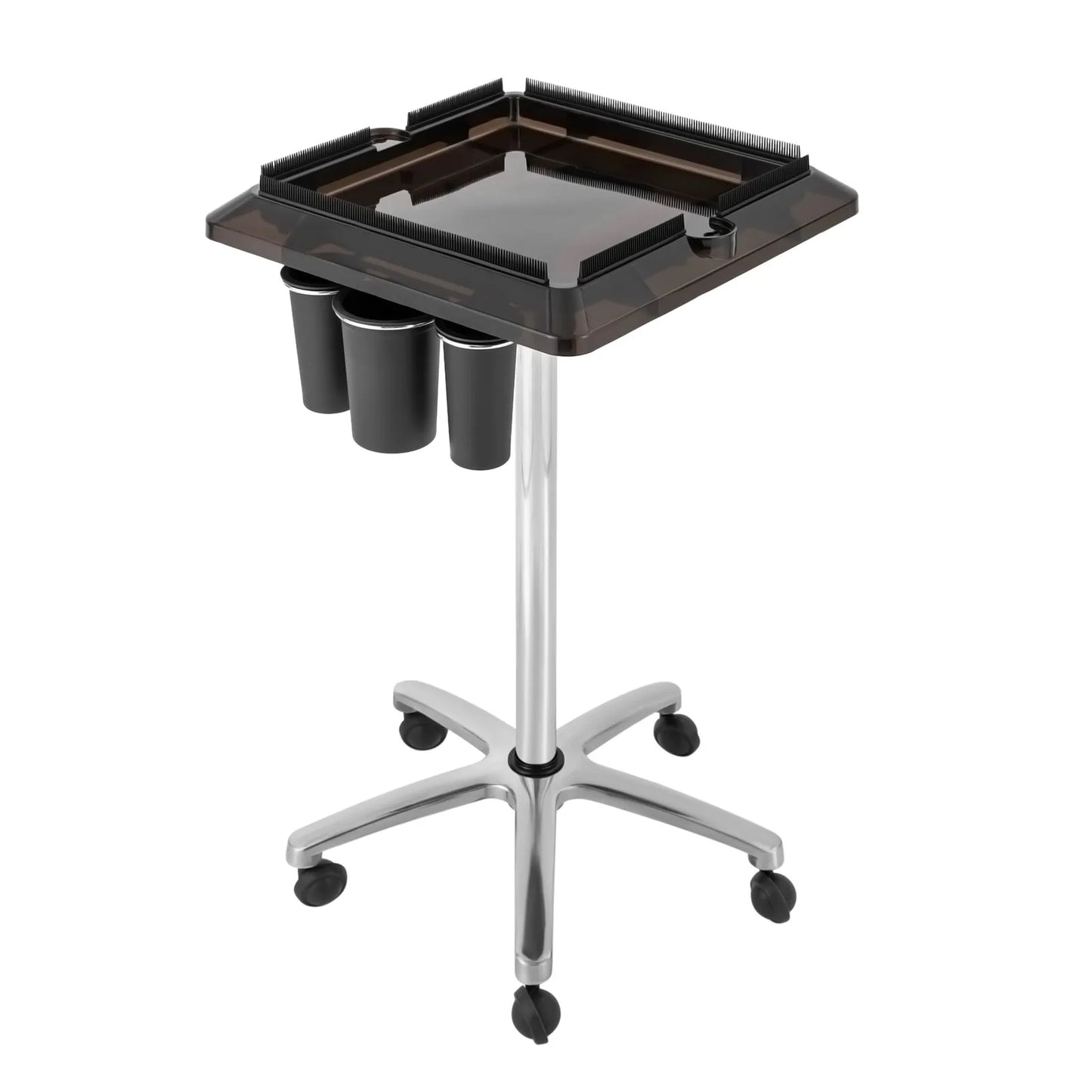 Adjustable Rolling Salon Tray Cart with 3 Storage Buckets & Universal Wheels for Hair Tools | Modern Mobile Cart
