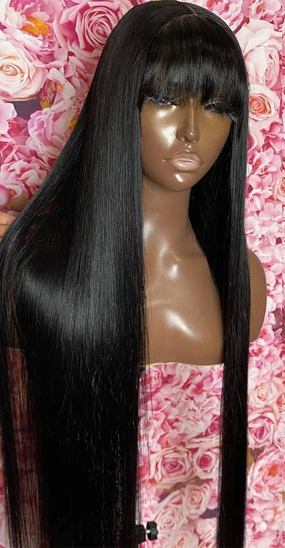 Straight Human Hair Wig - 150% Density, Natural Color, No Lace, Long-Lasting
