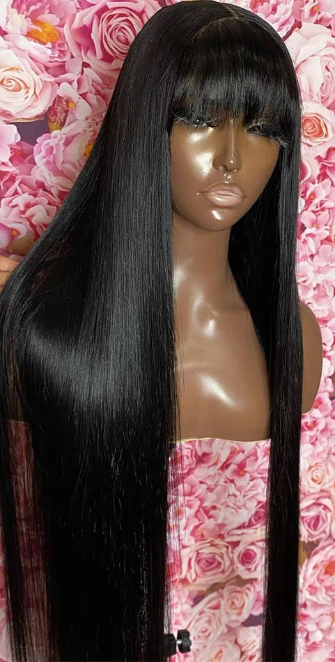 Medium-Length Straight Human Hair Wig – 150% Density, 1B Natural Color, Tangle-Free & Long-Lasting