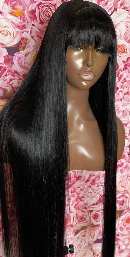 Medium-Length Straight Human Hair Wig – 150% Density, 1B Natural Color, Tangle-Free & Long-Lasting